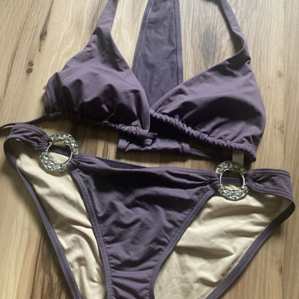 Victoria's Secret Swimsuit  Women's Purple  Bikini With Rhinestones Top L Btm M